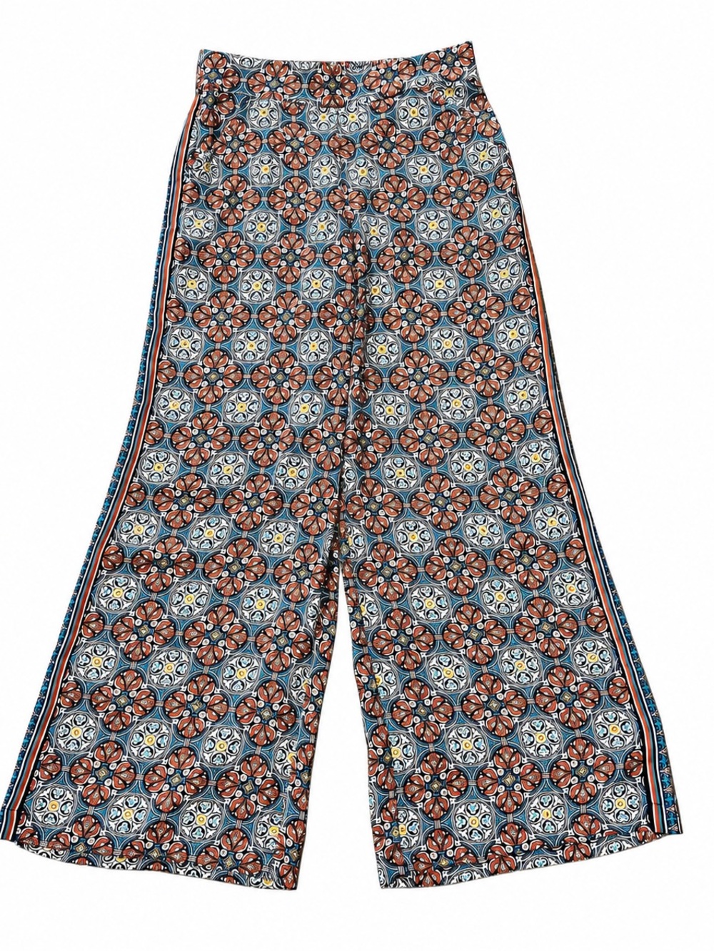 Max Studio Kaleidoscope Medallion Wide Leg Palazzo Pants Small Boho Side Stripe